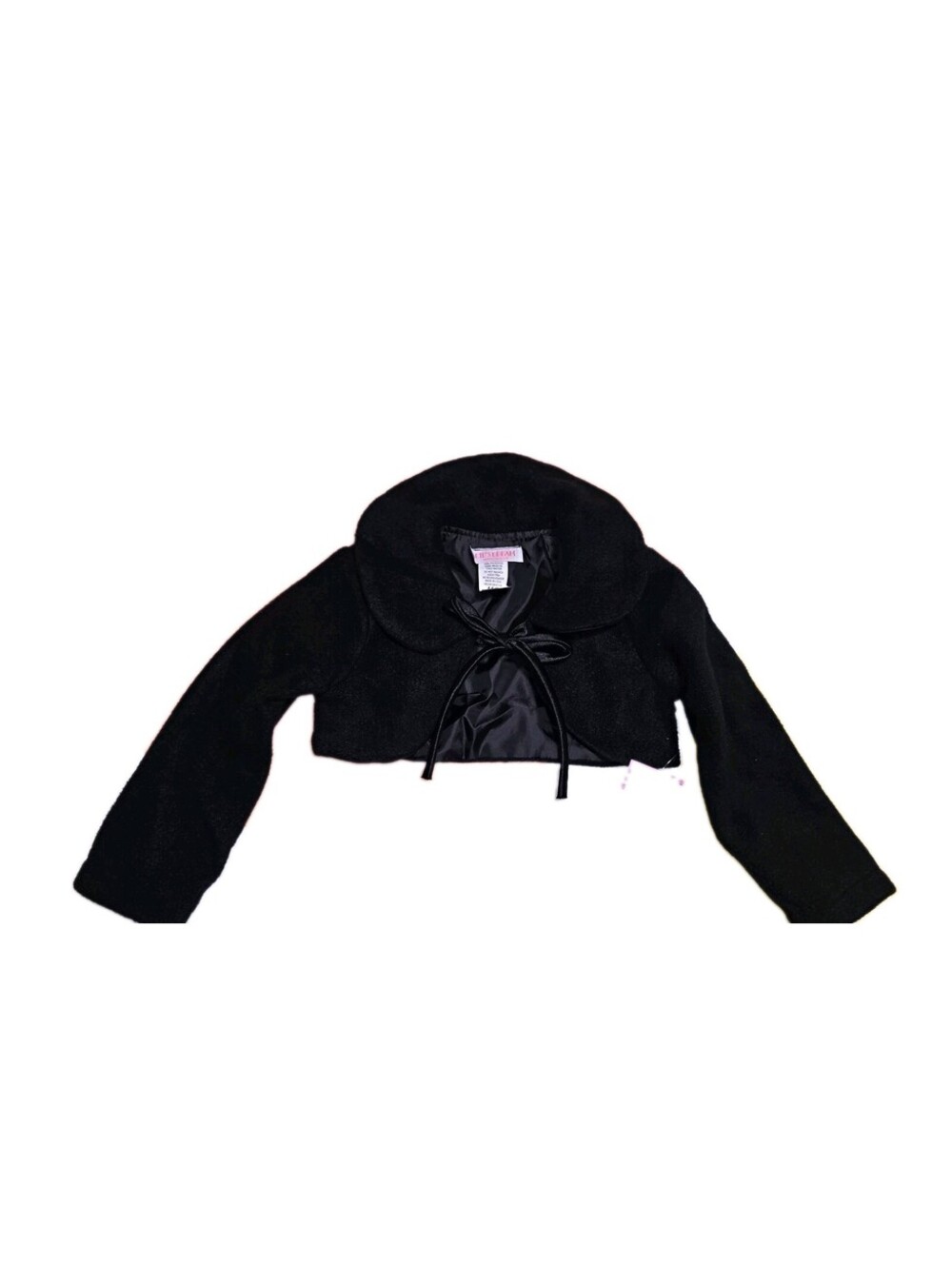 Kid's Dream Girls Black Faux Fur Lined Bolero Jacket Tie Front Bow - 3T